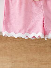 Elladie kids 女童纹理面料撞色下摆无袖上衣和休闲短裤T恤套装 - 粉色 - 查看 6