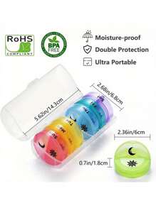 圆形迷你旅行防潮14格医药盒便携可拆卸防尘一周七天药品盒打包盒 - 彩色 - 查看 3