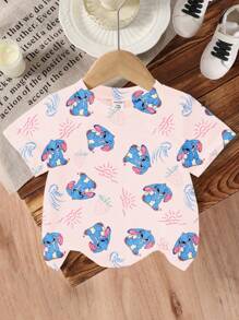 Young Girl' Casual Cute Cartoon Animal & Strawberry Print Short Sleeve Round Neck T-Shirt, Girls' Summer T-Shirt, Versatile Summer Holiday