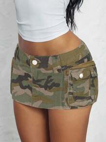 Jeanoix Women's Camo Print Low Waist Denim Mini Skirt With Pockets - Multicolor - View 5