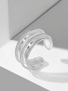 MOTF PREMIUM ANILLO SENCILLO ABIERTO CHAPADO EN ORO DE 18K CON MÚLTIPLES LÍNEAS - Plateado - Ver 3