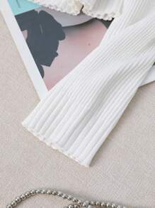 Franclia Nuevo suéter de punto casual de mujer con cuello cuadrado ajustado y elegante, para primavera/otoño e invierno - Blanco - Ver 7