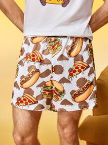 Men's Funny Mischievous Burger Print Pajama Bottoms - Purple - View 5