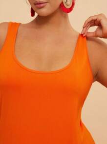 Travachic Plus Size Summer Beach Vacation Sleeveless Patchwork Tassel Knitted Fringe Dress - Orange - View 3