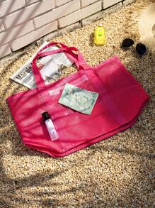 Beach Bag, Mesh Beach Bag Oversized Beach Tote 8 Pockets Beach Towel Bag Hollow Out - Multicolor - View 8