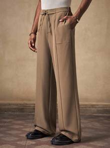 AKNOTIC Pantaloni casual dritti a gamba larga in colore marrone intrecciato per uomo, vestibilità morbida e ampia con coulisse, stile da designer, adatto per giovani uomini, regalo per laurea o ritorno a scuola