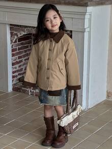 Dazy Kids Áo khoác đệm màu khối cho bé gái, Quần áo mùa thu cho bé gái - Màu Khaki - Xem 2