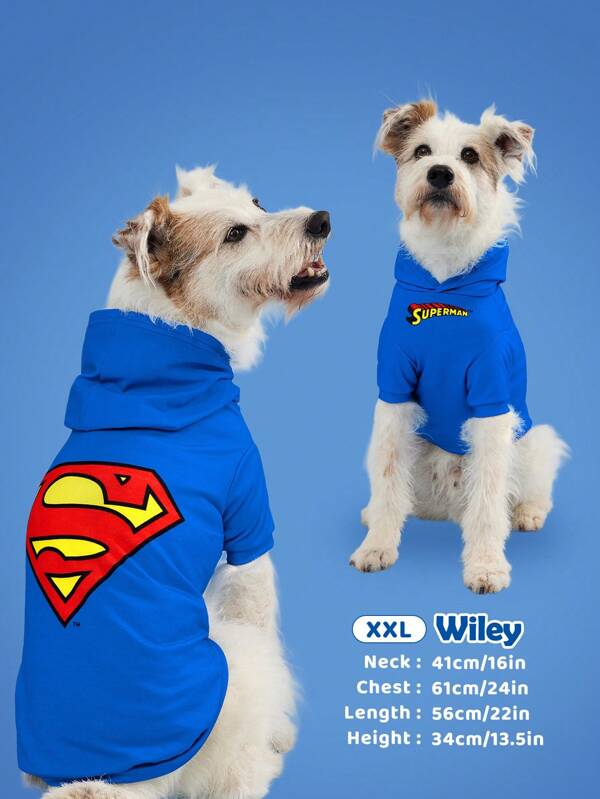 SUPERMAN X SHEIN 1pc Logo Print Pet Hooded Sweatshirt, Cat, Dog Hoodie, Sizes XXS-XXXXL, Extra Small, Extra Large