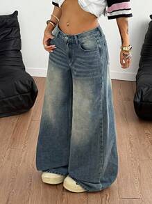 Coolane Women's Casual Versatile Pocketed Wide Leg Jeans