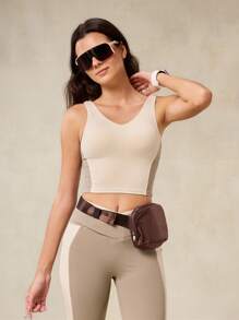 OutZeal 吸汗排汗撞色运动文胸可拆卸罩杯低冲击瑜伽普拉提工作室日常 - 米色 - 查看 10