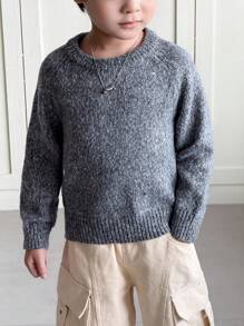 SHEIN Little Byeori 男童休闲圆领长袖套头毛衣