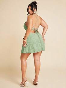 SHEIN BAE 大码女士缎面礼服 - 婚礼、伴娘、派对、约会、节日礼服 - 薄荷綠 - 查看 6