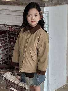 Dazy Kids Áo khoác đệm màu khối cho bé gái, Quần áo mùa thu cho bé gái - Màu Khaki - Xem 8