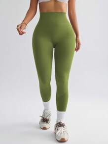 Dewbera Women's High Waist Seamless Slimming Workout Leggings Yoga Pants - Olive Green - View 4