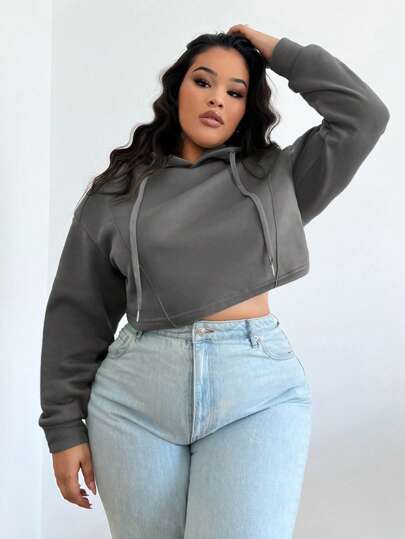 SHEIN SXY Sudadera con capucha corta y cálida talla grande