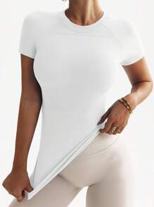 Easithlete Áo thun thể thao tay ngắn Raglan trơn màu dành cho nữ, dáng ôm, dáng ôm - trắng - Xem 1