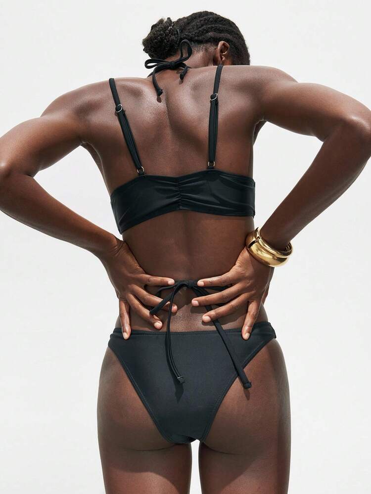 SHEIN Maija Conjunto de bikini de mujer con escote de atar, unicolor, sexy