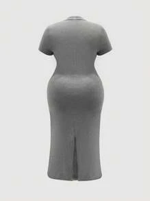Flirla 休闲舒适简约风格性感年轻女士迷你连衣裙 - 灰色 - 查看 2