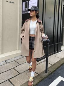 Muchica Fall Women Old Money Autumn Trench Coats Barnwind Y2k Back To School Fall Women's Casual Contrast Color Collar Trench Coat, Spring/Autumn - Khaki - View 5