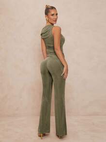 Lumalex 1 pièce Robe évasée ajustée asymétrique avec décoration métallique, ensemble 2 pièces pour femmes - Militaire verte - Voir 7