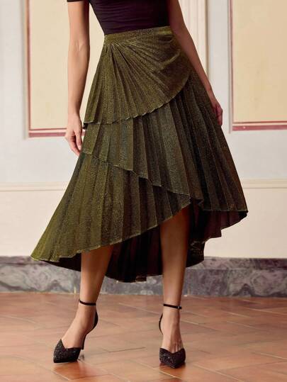 ZEYLAH PLEATED GLITTER HI-LOW SKIRT