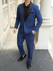 Manfinity Mode 大码男士商务办公通勤西装套装 - 藍色 - 查看 3