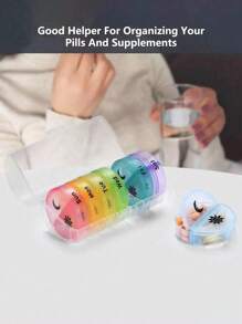 圆形迷你旅行防潮14格医药盒便携可拆卸防尘一周七天药品盒打包盒 - 彩色 - 查看 5