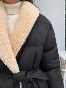 EURMUSE Abrigo de invierno acolchado con detalles de sherpa, abrigo reversible de felpa, chaqueta acolchada de oso de peluche, chaqueta acolchada de doble cara, abrigo de plumón con forro de felpa, chaqueta acolchada reversible, abrigo acolchado acogedor, chaqueta acolchada de sherpa, chaqueta con forro de felpa, abrigo reversible cálido, abrigo acolchado largo para mujer, abrigo de invierno largo para mujer, abrigo acolchado con forro de sherpa para mujer, abrigo acolchado largo para mujer, abrigo largo para mujer, abrigo acolchado largo negro para mujer - Negro - Ver 7