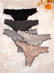 PetitDoll 5pcs Everyday Triangle Panties With Wavy Edges And Ruffled Trims - Multicolor - View 2