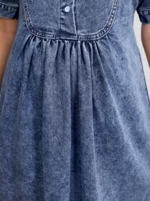 SHEIN Gravidklänning med enfärgad knapp framtill, avslappnad kortärmad i denim