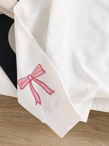 1pc Tween Girl Zip-Up Hoodie Jacket With Butterfly Embroidery Design, Long Sleeve, Drawstring Waist Fall Winter - White - View 6