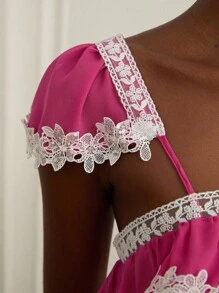 GENKIRA Women's Pink Elegant Lace Tea Party Summer Fuchsia Floral Lace Trim Bohemian Style Fitted Sleeveless Dress,Sundress,Country Music Festival Beach - Hot Pink - View 5