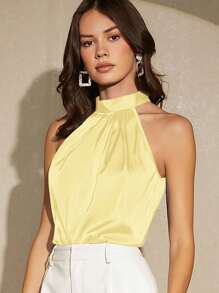 BizChic Blusa holgada de unicolor con estampado de drapeado simple, estilo urbano básico, moda simple y elegante para uso casual de negocios, adecuada para maestros y damas de oficina