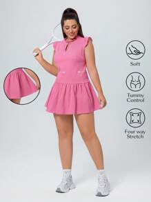 SHEIN Essnce Plus Size Women Summer Casual High Stretch Denim Dress - Pink - View 1