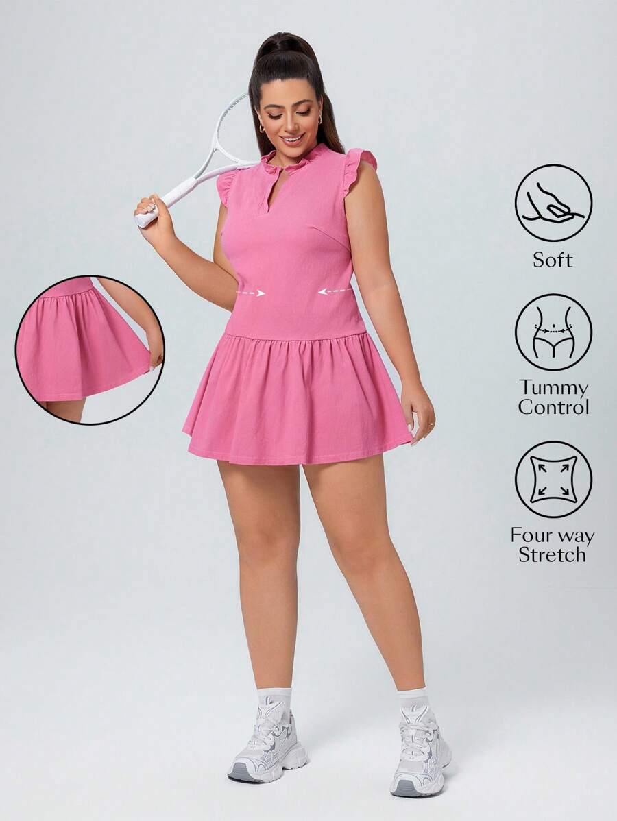 SHEIN Essnce Plus Size Women Summer Casual High Stretch Denim Dress - Pink - View 1