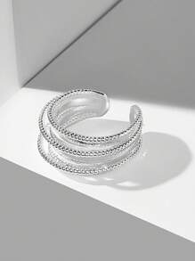 MOTF PREMIUM ANILLO SENCILLO ABIERTO CHAPADO EN ORO DE 18K CON MÚLTIPLES LÍNEAS - Plateado - Ver 6