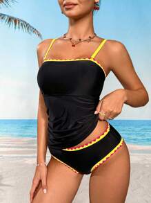 Swim SPRTY 女士夏季度假海滩荷叶边细肩带比基尼套装