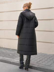 CLARA VERO Midnight Shield Ultra-Insulated Longline Padded Coat – Zip-Up Front Closure, Snap Buttons, Detachable Hood, And Full-Length Design For Maximum Winter Warmth And Style - Black - View 2
