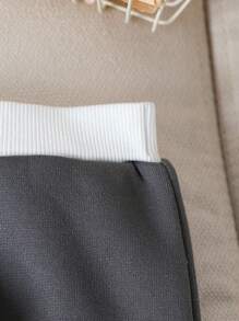 SHEIN Playful Pals 男宝宝休闲彩色块字母刺绣Polo领卫衣和运动裤套装，可爱时尚，适合秋冬季外出、拍照、聚会 - 深灰色 - 查看 6