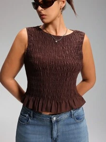 LYSMO Top de camisola con elástico y fruncido estilo bohemio para mujer de talla grande
