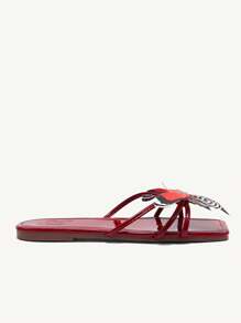 CUCCOO CHICEST Giày sandal đế bằng khóa kim loại thời trang màu đỏ cho nữ - Màu Đỏ Sâu - Xem 9