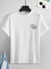 Manfinity Homme Men T-Shirts Fit Crew Neck Short Sleeve Graphic Tee Casual College,School Summer Knit Top