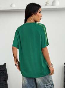 Coolane 女款街头风 Y2K 酷炫活动字母印花撞色短袖黑色 T 恤 - 綠色 - 查看 7