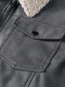 Men's Sherpa Thermal Lined Jacket, Suedette Collar, Fall Winter, Thermal Lined Jacket - Grey - View 4