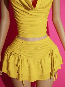 Slaydiva Lễ hội âm nhạc bộ sưu tập mới mùa hè 2025, Lễ Phục sinh, Phương Tây, Phong cách du mục, Ngày lễ Thánh Patrick, Tiệc sinh nhật, Tốt nghiệp, Trang phục học sinh, Thường ngày, Đa năng, Giải trí, Kỳ nghỉ, Du lịch du ngoạn, Bãi biển, Khu nghỉ dưỡng ven biển, Tắm nắng, Bộ đồ 2 món dành cho nữ có dây đeo cổ, Hở lưng, Cổ yếm, Có nếp gấp, Cà vạt rút, Nhiều lớp xếp nếp - Màu vàng - Xem 4