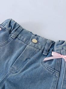 Young Girl' Casual Vacation Light Denim Jeans With Bow - Light Wash - View 3