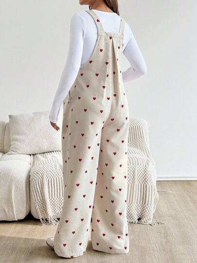 SHEIN Bộ đồ liền thân in hình trái tim giản dị dành cho bà bầu có túi