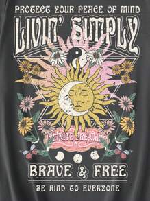 Tseoso 1 Pc Slogan Graphic Print Oversized Casual Round Neck Short Sleeve T-Shirt For Women, Suitable For Summer Astral Suitable For Going Out