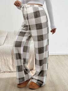 SHEIN Autumn And Winter  Maternity Plaid Print Drawstring Waist Pocket Pants, Warm For Autumn And Winter Plaid Pants Fleece Pants Pajama Pants Checkered Pants Lounge Pants