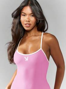 Missguided x Playboy MISSGUIDED Leistungsaktiver Ganzkörperanzug mit ärmellosem Oberteil, Kreuzrücken-Gymnastikanzug, Hochleistung für Ballett-Training im Sommer und Frühling